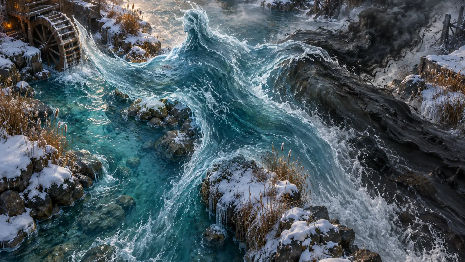Élémentaire d'eau du Moulin dans son environnement de moulin sur l'Ashaba.
