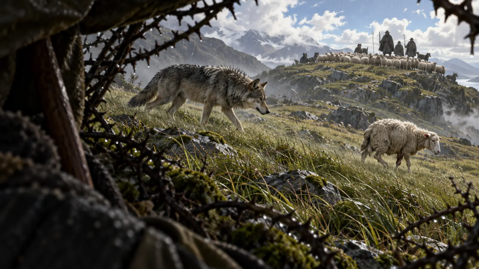 Loup des Troupeaux de Daggerdale dans son environnement de collines de Daggerdale.