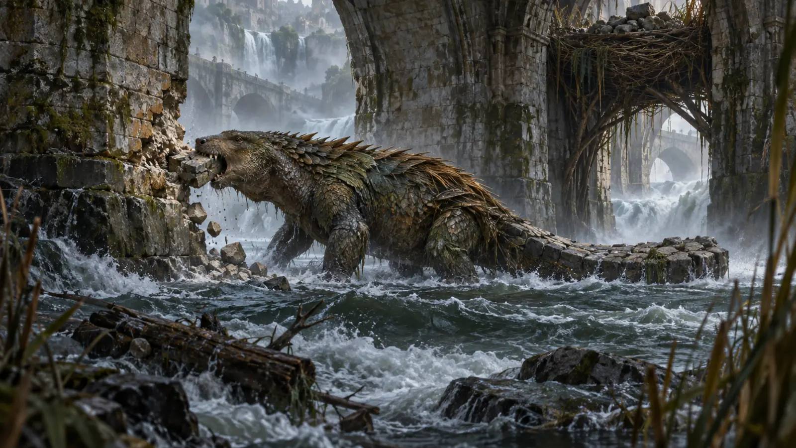 Mange-Ponts de la Delimbiyr dans son environnement de ancien pont de la Delimbiyr.