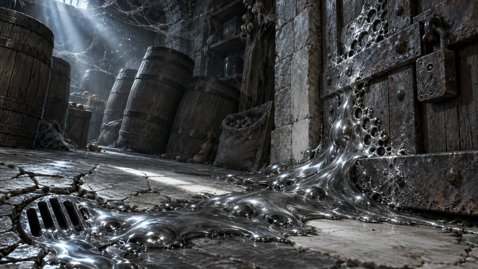 Vase grise du Cellier dans son environnement de cellier sous Berdusk.