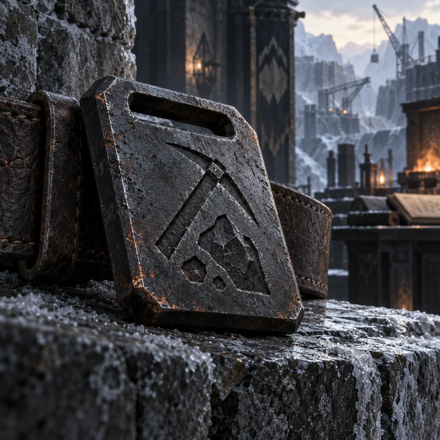 Plaque de Droit de Fouille de Mirabar, une plaque de fer noir, lourde, percée pour être portée à la ceinture.
