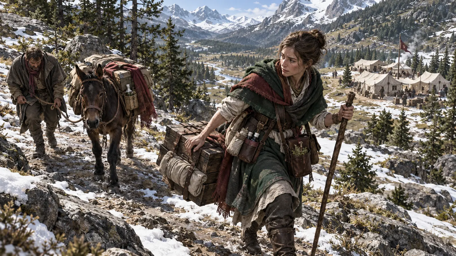 Sœur Meliane, desservante d'Ilmater humain, en activité dans son environnement.