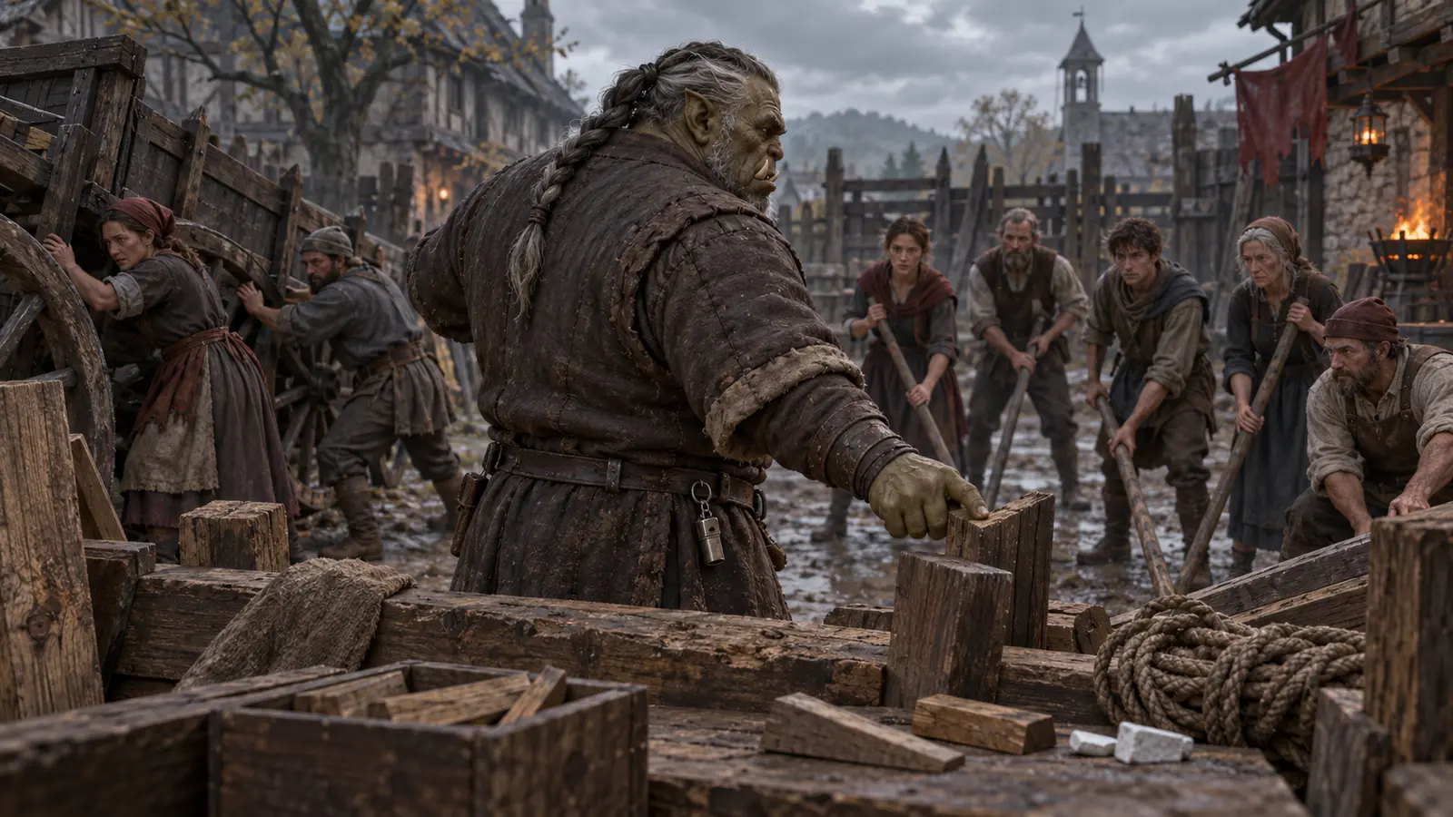 Toman Brise-Rang, vétéran instructeur orc, en activité dans son environnement.