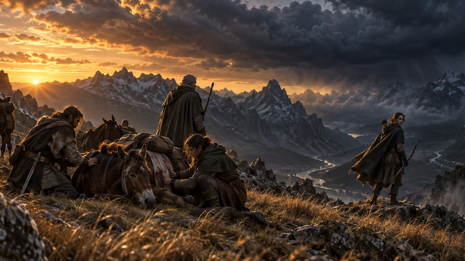 La situation de « La Nuit sur le Col » au moment où une mule blessée ralentit le groupe.