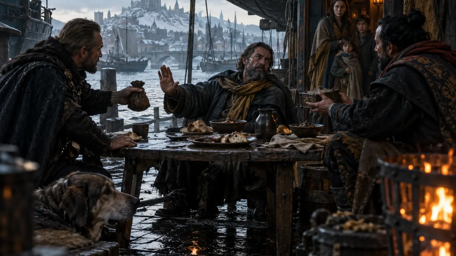 La situation de « Le Repas des Bateliers » au moment où le pilote refuse de choisir sans garantie pour sa famille.