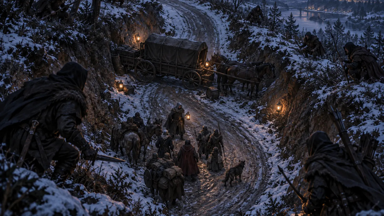La situation de « Les Bandits du Talus Creux » au moment où un chariot bloque soudain toute retraite.