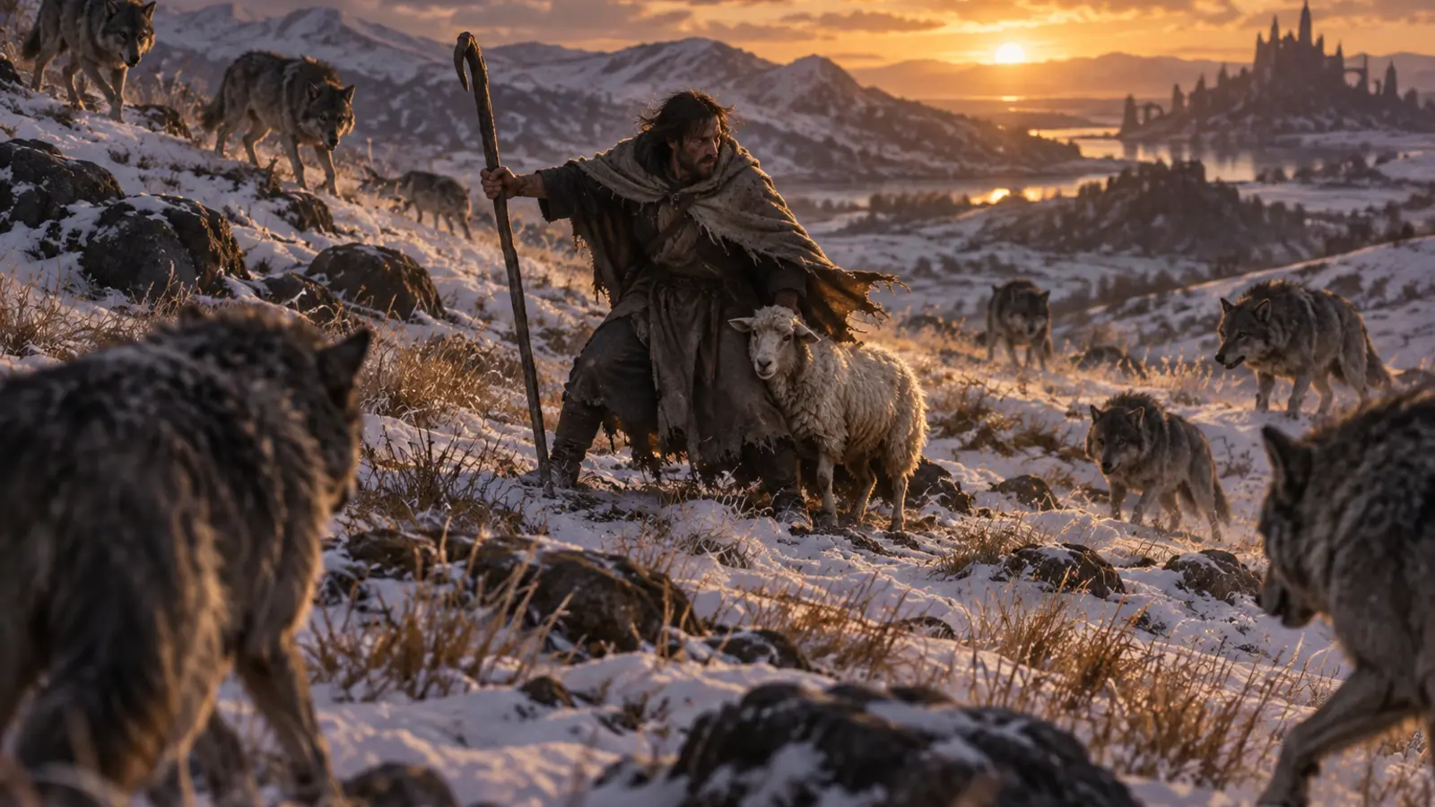 La situation de « Les Loups autour du Berger » au moment où les loups encerclent le dernier mouton.