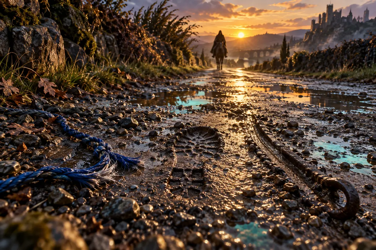 Illustration de « Trois Traces sur une Route du Cormyr », centrée sur une situation directement jouable.